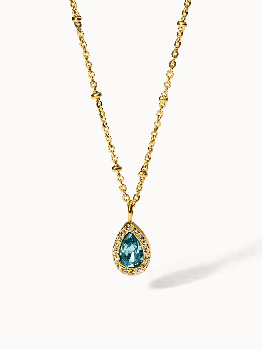 PURELEI Bellezza Kette mit blauem Tropfenstein und goldener 18K Legierung, elegant und vintage inspiriert