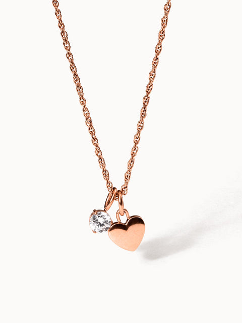 PURELEI Brave Kette in Roségold mit Herz- und Zirkonia-Anhänger, filigran und elegant, nickelfrei und allergenfreundlich.