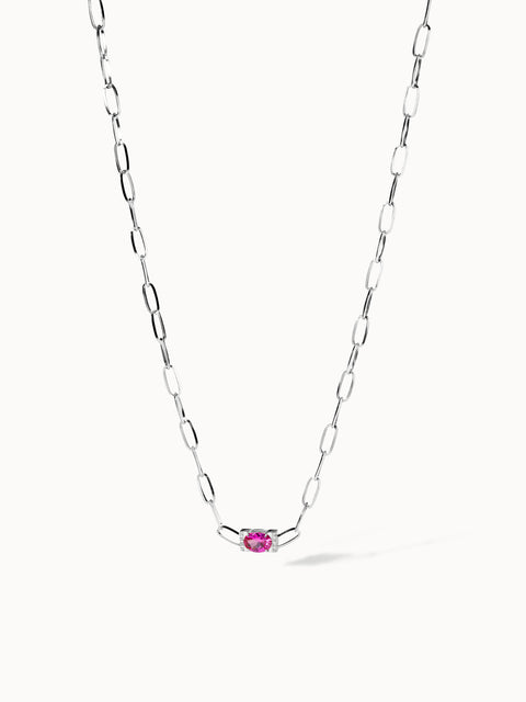 Silberne Kette mit pinkem Stein, elegant und modern, von PURELEI.