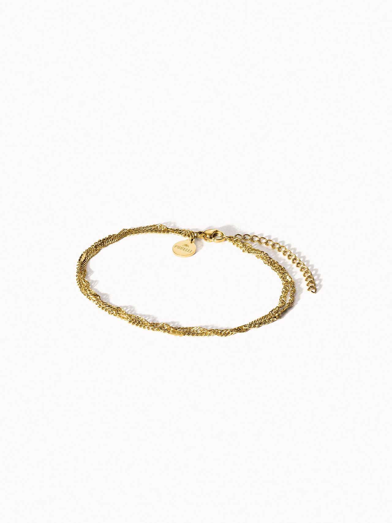 Authentic Fußkettchen von PURELEI, feine goldene Kette mit filigraner Struktur, elegant und nickelfrei, minimalistisch gestaltet.