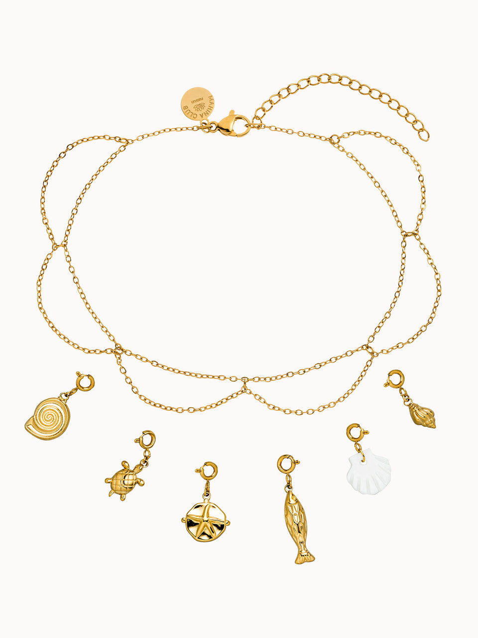 Filigranes Shore Fußkettchen aus 18K Gold mit maritimen Charms, pure Eleganz und sommerliche Leichtigkeit von PURELEI.