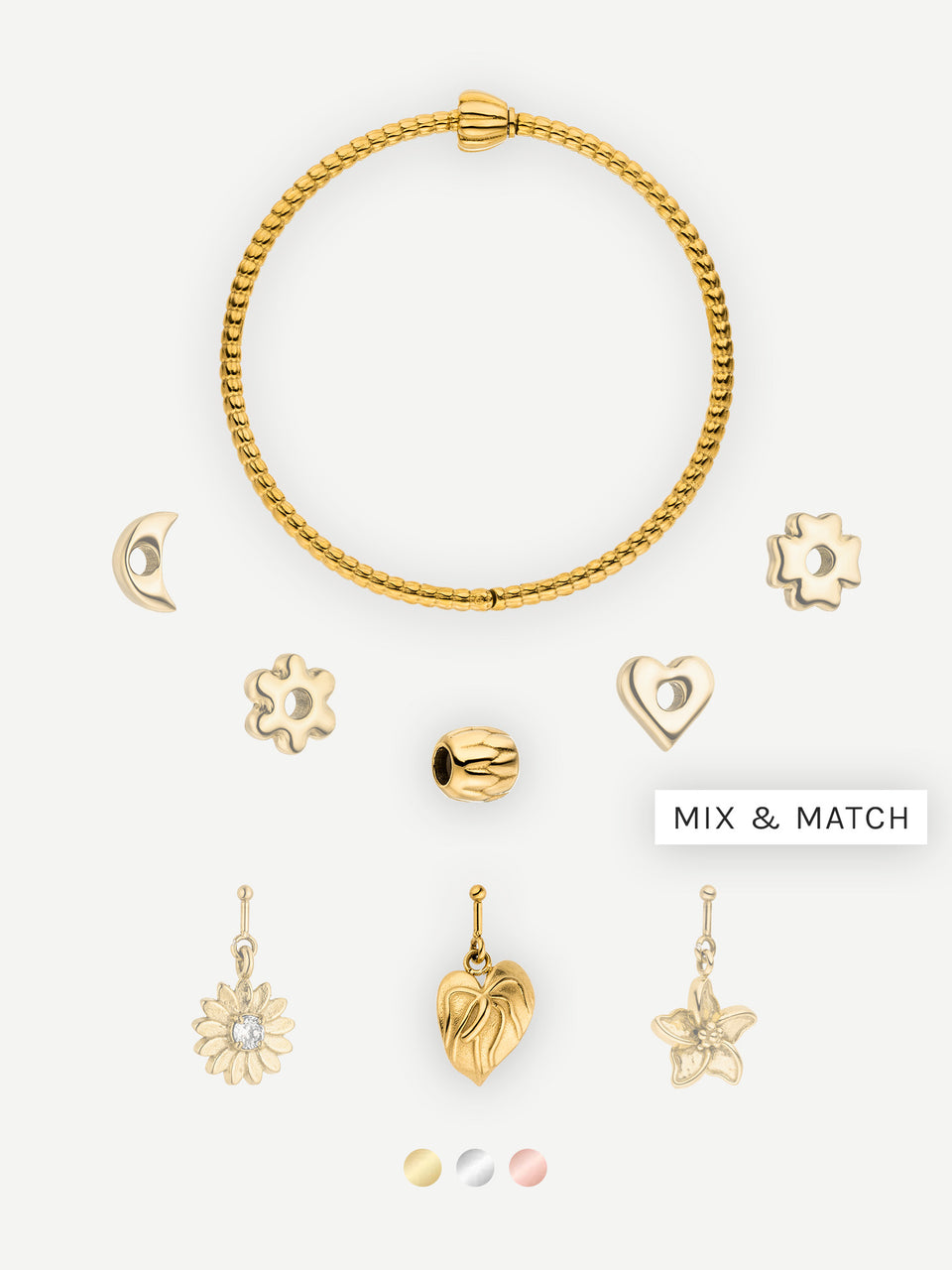 Goldenes Armband mit verschiedenen Charms von PURELEI, elegant und verspielt.