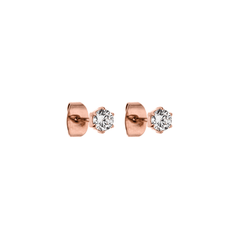 Roségoldene Ohrringe mit funkelnden Zirkonia von PURELEI, elegant und feminin.