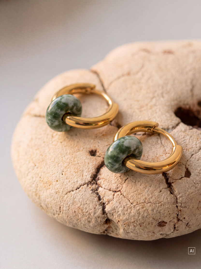 Green Dot Jasper Hoops