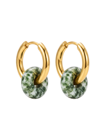 Green Dot Jasper Hoops