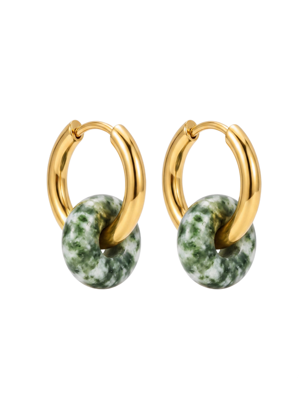 Green Dot Jasper Hoops