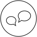 PURELEI-Symbol mit zwei Sprechblasen in minimalistischer, klarer Linienführung.