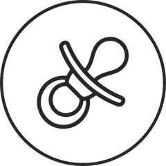 Schlichtes, schwarzes Schnuller-Icon von PURELEI, symbolisiert Geborgenheit und Kindheit.