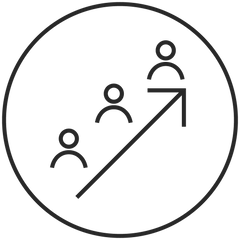 Symbol für Wachstum mit drei Figuren und Pfeil, PURELEI inspiriert.
