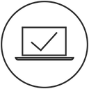 Minimalistisches Laptop-Icon mit Häkchen, PURELEI inspiriert.