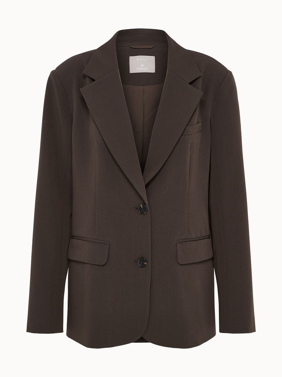 Dunkelbrauner Blazer aus hochwertigem Material, elegant und zeitlos, von PURELEI.