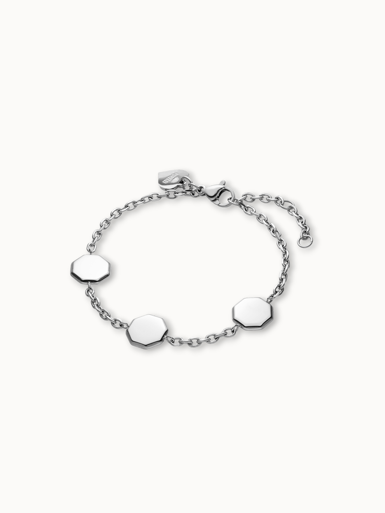 Silbernes Armband mit hexagonalen Anhängern von PURELEI, elegant und modern.