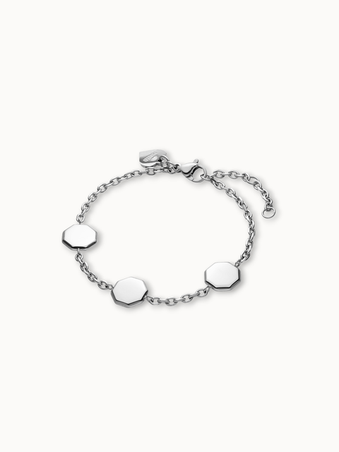 Silbernes Armband mit hexagonalen Anhängern von PURELEI, elegant und modern.
