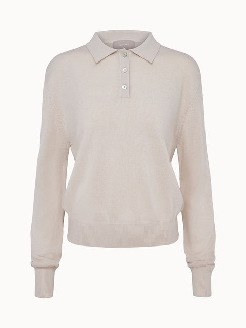 Beige Pullover mit Kragen und Knöpfen, weich und elegant, von PURELEI.