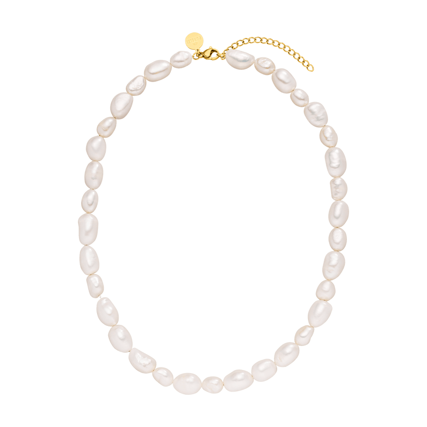 Moonlight Keshi Kette mit großen Keshiperlen und 18K vergoldetem Edelstahl von PURELEI, elegant und feminin.