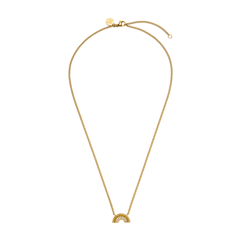 Goldene Kette mit Regenbogen-Anhänger von PURELEI, elegant und strahlend.