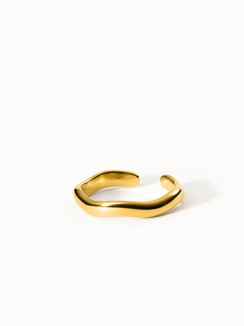Goldenes, geschwungenes Ringdesign von PURELEI, elegant und modern.