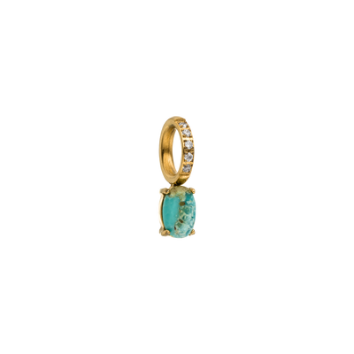 Goldener Anhänger mit Türkisstein und funkelnden Zirkonia von PURELEI, elegant und strahlend.