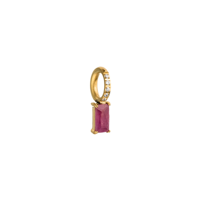 Goldener Ohrring mit pinkem Edelstein und funkelnden Zirkonia von PURELEI.