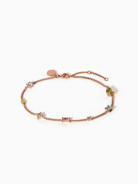 Roségoldenes Armband mit bunten Steinen, elegant und feminin, von PURELEI.