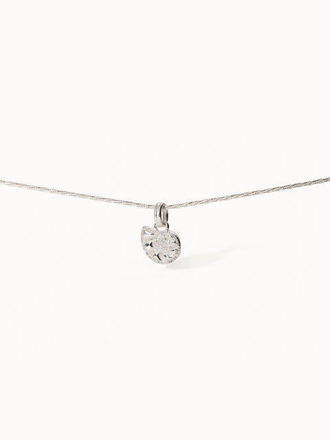 Nautilus Shell Charm aus recyceltem Silber mit feinen Zirkoniasteinen an zarter Kette, elegant und zeitlos von PURELEI.