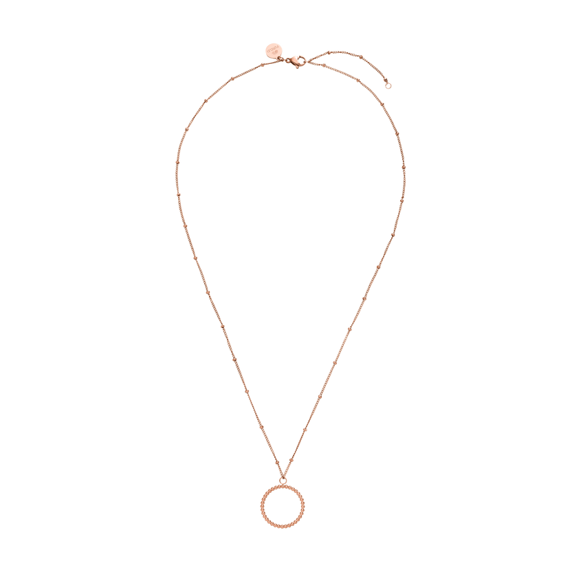 PURELEI Karma Kette in Roségold mit filigranem Kreis-Anhänger, elegant und nickelfrei, inspiriert von Lebenszyklen.