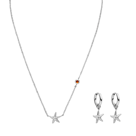 Silberne Kette und Ohrringe mit Seestern-Design von PURELEI, elegant und maritim inspiriert.