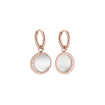 Roségoldene Ohrringe mit Muschel und Kristallen von PURELEI, elegant und feminin.