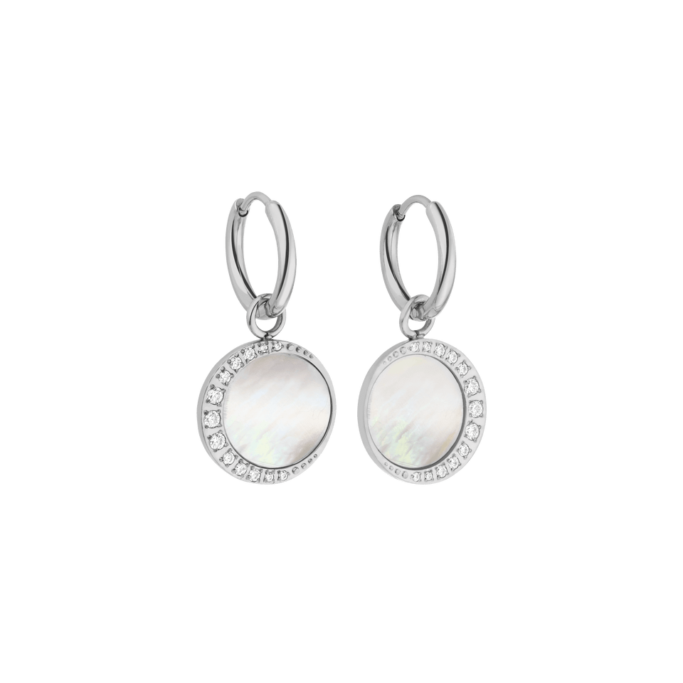 Silberne Ohrringe mit Muschel und Zirkonia von PURELEI, elegant und strahlend.
