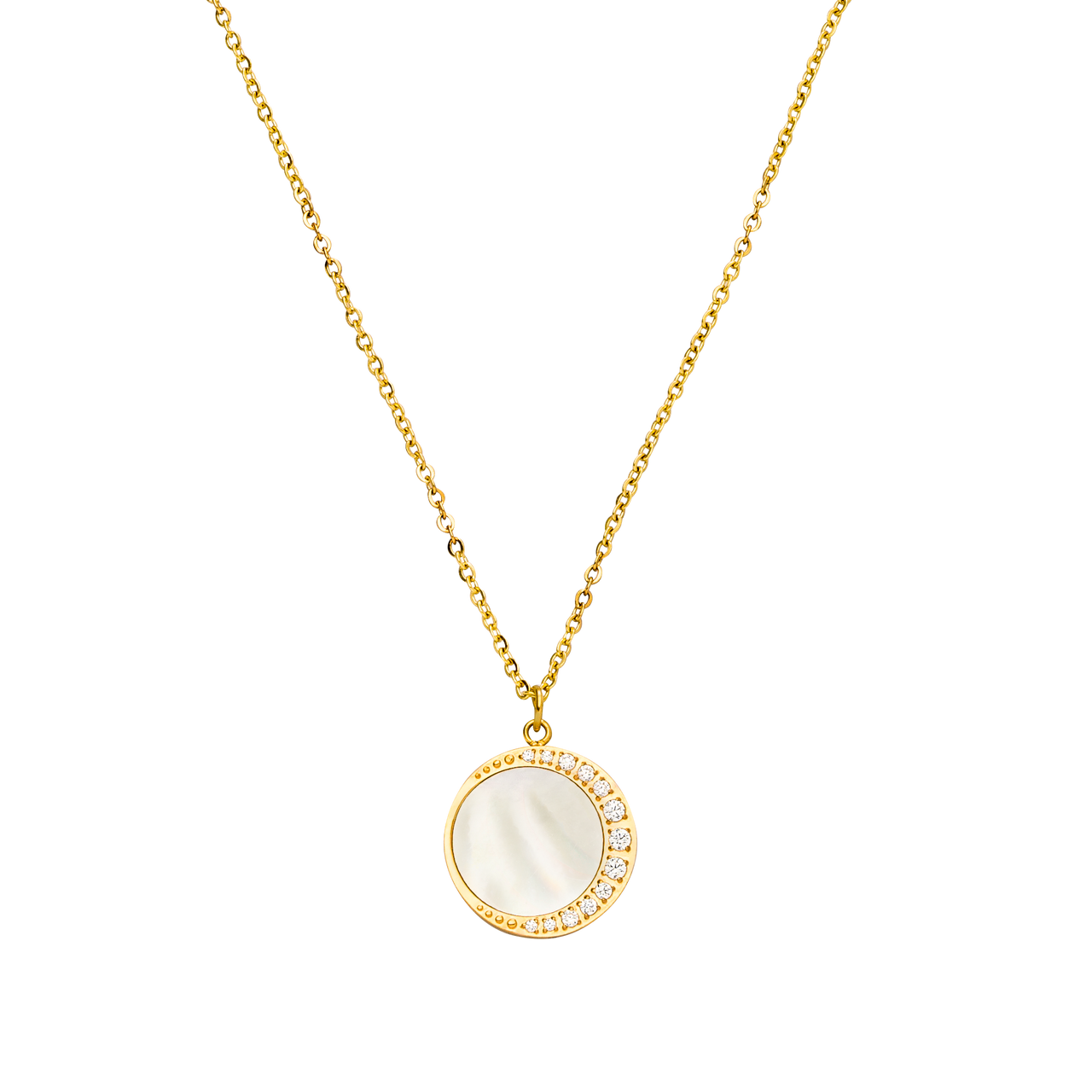 Goldene Kette mit Muschel-Anhänger und funkelnden Details von PURELEI.