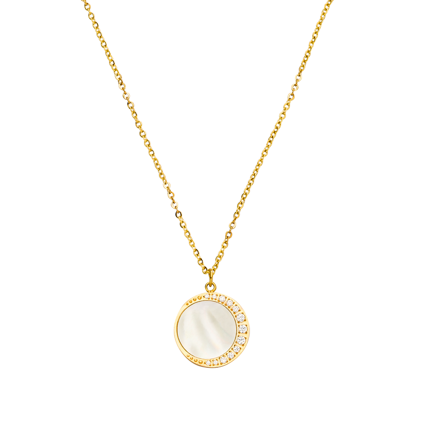 Goldene Kette mit Muschel-Anhänger und funkelnden Details von PURELEI.