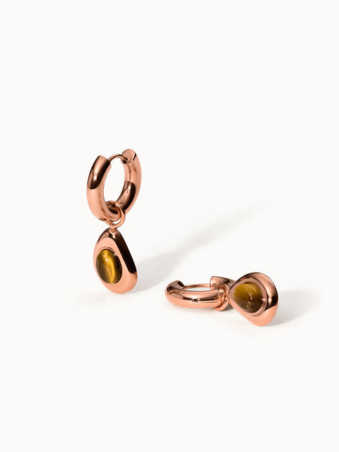 Roségoldene Creolen mit ovalem Tigerauge, elegant und modern – PURELEI.