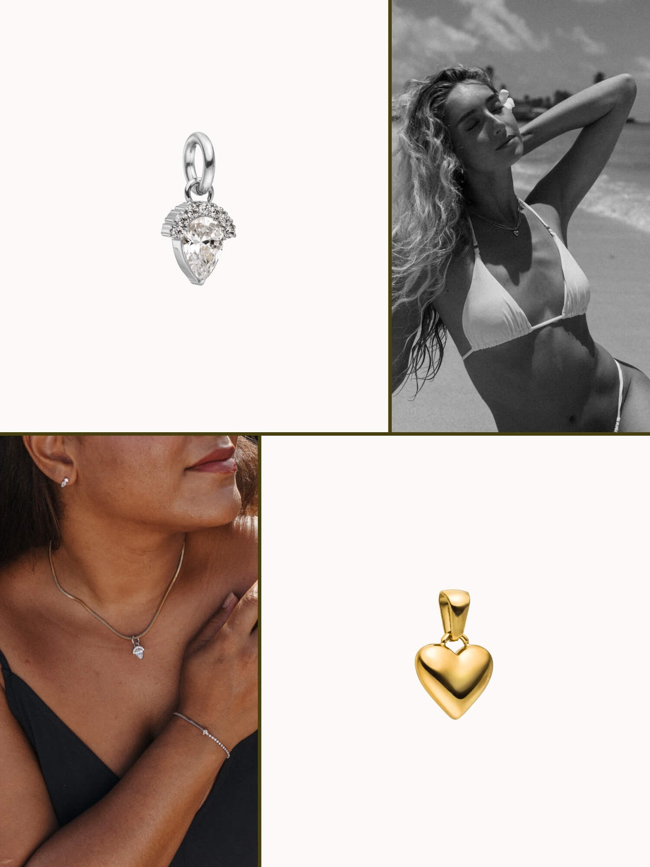 Silberner Herz-Anhänger und goldener Herz-Anhänger von PURELEI, elegant und feminin.