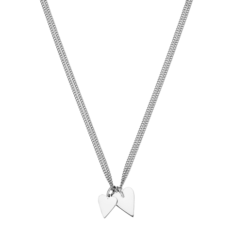 Silberne Kette mit zwei herzförmigen Anhängern von PURELEI, elegant und modern.