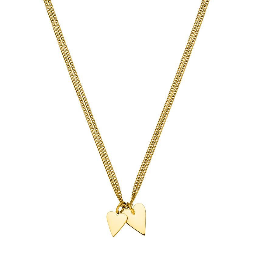 Goldene Kette mit zwei Herz-Anhängern von PURELEI, elegant und verspielt.