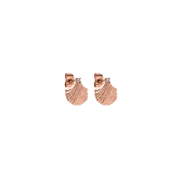 Aloha Shell Ohrringe von PURELEI aus rosévergoldetem Edelstahl mit Muscheldesign und funkelndem Zirkonia, nickelfrei.