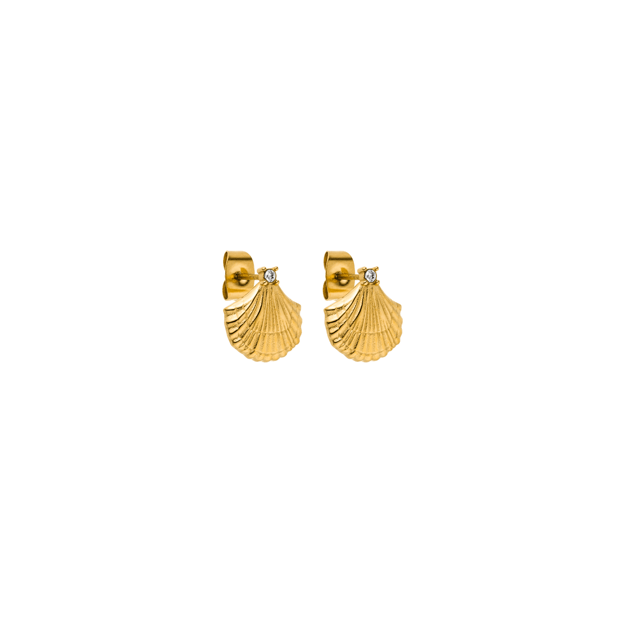 PURELEI Aloha Shell Ohrringe in 18K Gold mit Muschel-Design und funkelndem Zirkonia, elegant und nickelfrei.