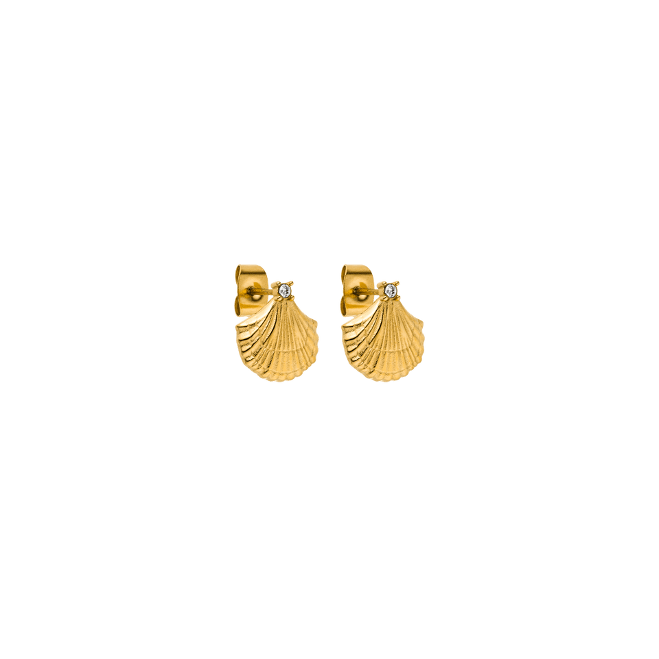PURELEI Aloha Shell Ohrringe in 18K Gold mit Muschel-Design und funkelndem Zirkonia, elegant und nickelfrei.