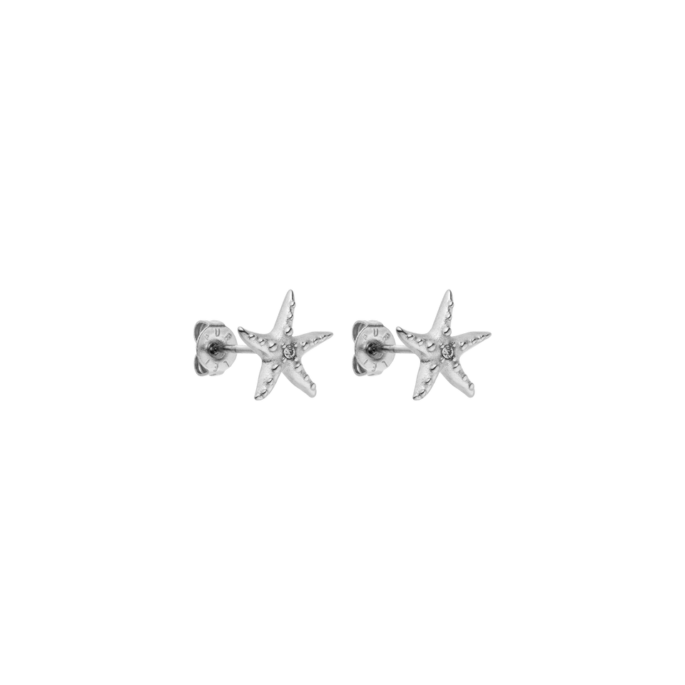 PURELEI Aloha Starfish Ohrringe aus nickelfreiem, silbernem Edelstahl mit Zirkonia, inspiriert von tropischer Leichtigkeit.