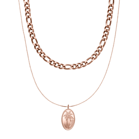 PURELEI Aiani Ketten-Set in edlem Roségold mit Palmen-Anhänger, stylishes Layering für feminine Eleganz.
