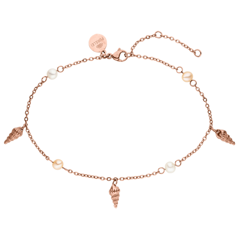 PURELEI Akala Fusskettchen Roségold mit Süßwasserperlen und Muschel-Anhängern, fein und feminin, island-spirit inspiriert