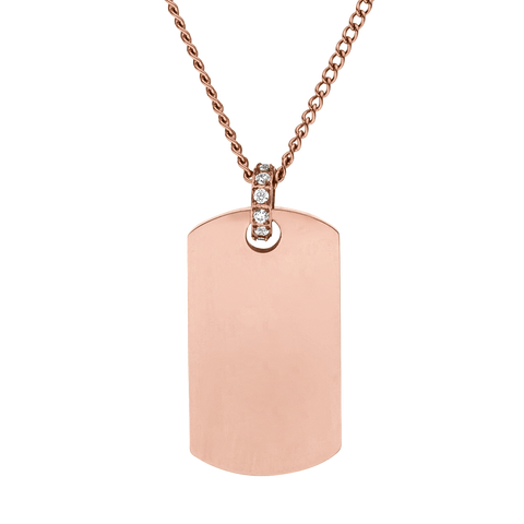 PURELEI Plate Charm Kette aus roségoldenem Edelstahl mit Zirkonia, elegant und nickelfrei, inspiriert von island-spirit.