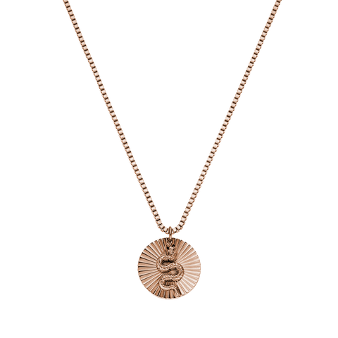 Snake Coin Kette von PURELEI in Roségold mit geprägtem Schlangensymbol, elegant und nickelfrei, femininer Island-Spirit.