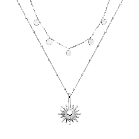 Kailua Ketten-Set von PURELEI, silberne Sonnen- und Münzketten, elegant und nickelfrei, inspiriert von hawaiianischem Insel-Spirit.
