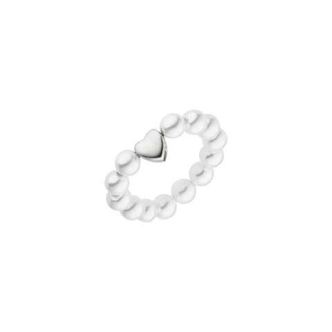 PURELEI Anxiety Lovely Ring aus silbernen Muschelperlen mit kleinem Herz, flexibel und feminin gestaltet.