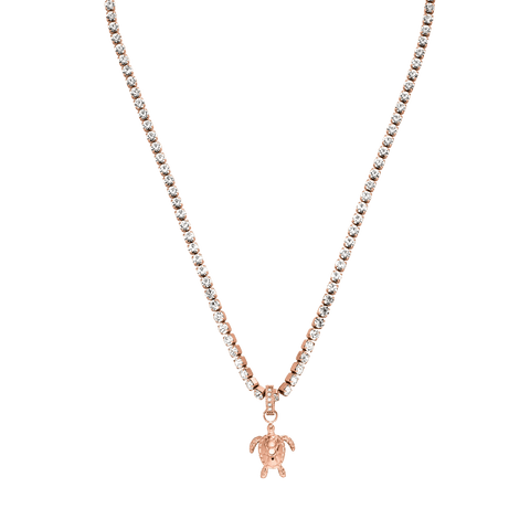 Roségoldene Kette mit Schildkröten-Anhänger und funkelnden Steinen von PURELEI.