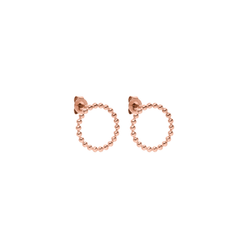 PURELEI Karma Ohrringe, 18K rosévergoldete Edelstahlkreolen mit runder Perlenoptik, elegant und feminin gestaltet.