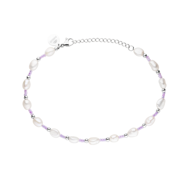 Nakala Fußkettchen mit Süßwasserperlen und pastellvioletten Glasperlen, nickelfrei, elegant und feminin von PURELEI