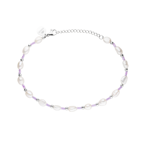 Nakala Fußkettchen mit Süßwasserperlen und pastellvioletten Glasperlen, nickelfrei, elegant und feminin von PURELEI