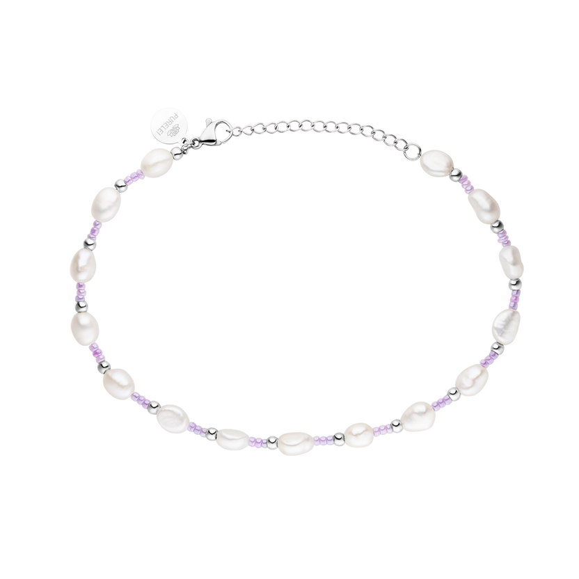 Nakala Fußkettchen mit Süßwasserperlen und pastellvioletten Glasperlen, nickelfrei, elegant und feminin von PURELEI